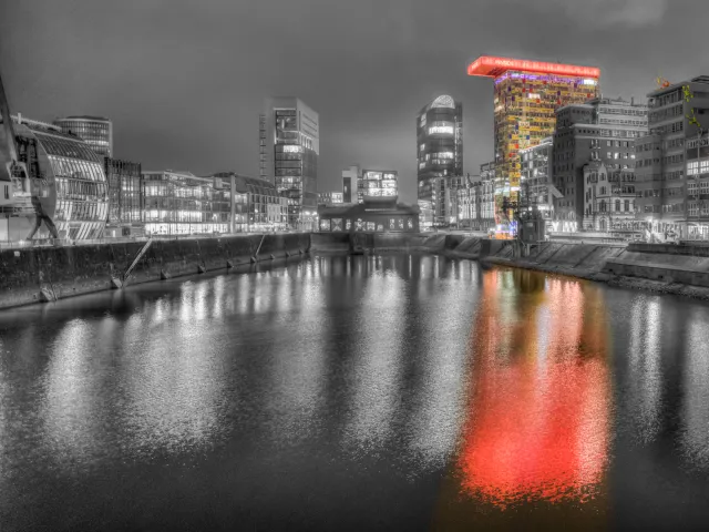 Buildings in the Medienhafen in Düsseldorf as Color-Key picture