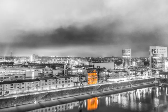 Buildings in the Medienhafen in Düsseldorf as Color-Key picture