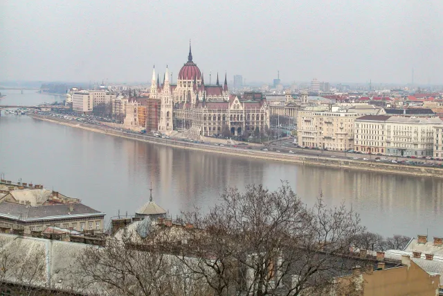 The parliament building of Budapest on the Danube