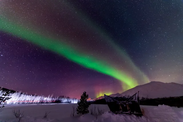 Northern lights over the Lyngenfjord Alps