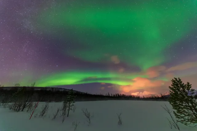 Northern lights in the Lyngenfjord Alps at the seventieth latitude