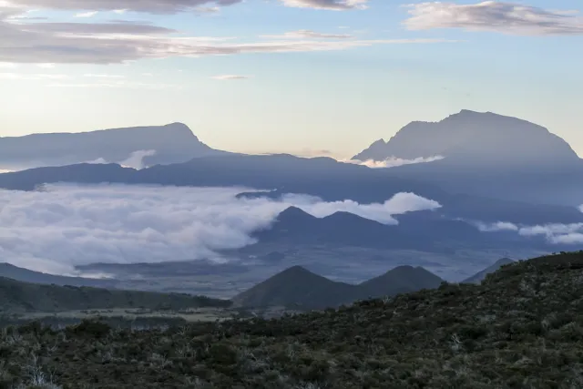 The volcanoes of Reunion in the clouds