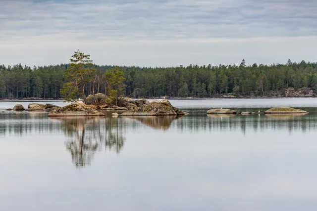 Große Seen und kleine Teiche liegen an den verschlungenen Pfaden durch den Tiveden Nationalpark