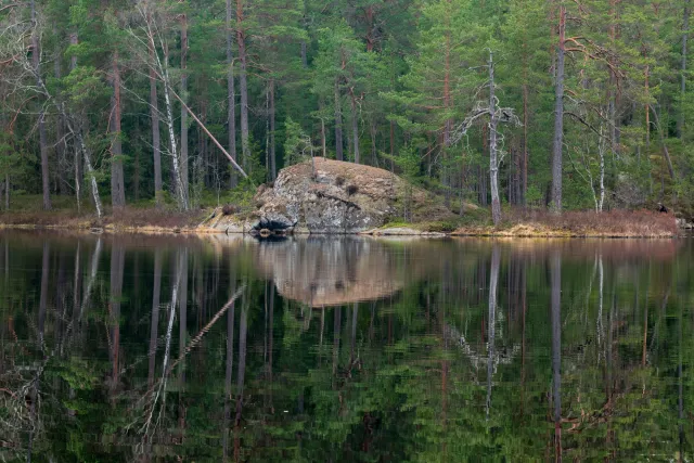 Große Seen und kleine Teiche liegen an den verschlungenen Pfaden durch den Tiveden Nationalpark