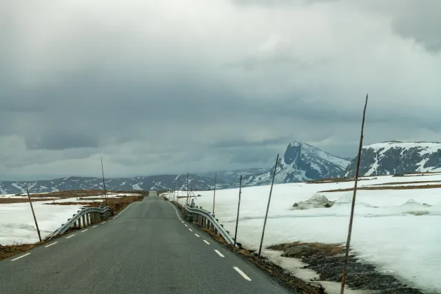 At the pass of the Valdresflye mountain plateau