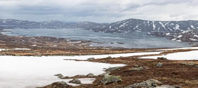 At the pass of the Valdresflye mountain plateau