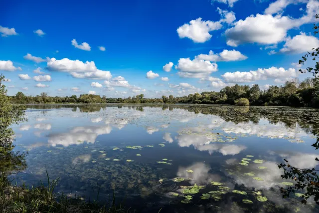 Large lakes along the wetlands on the Somme near Amiens